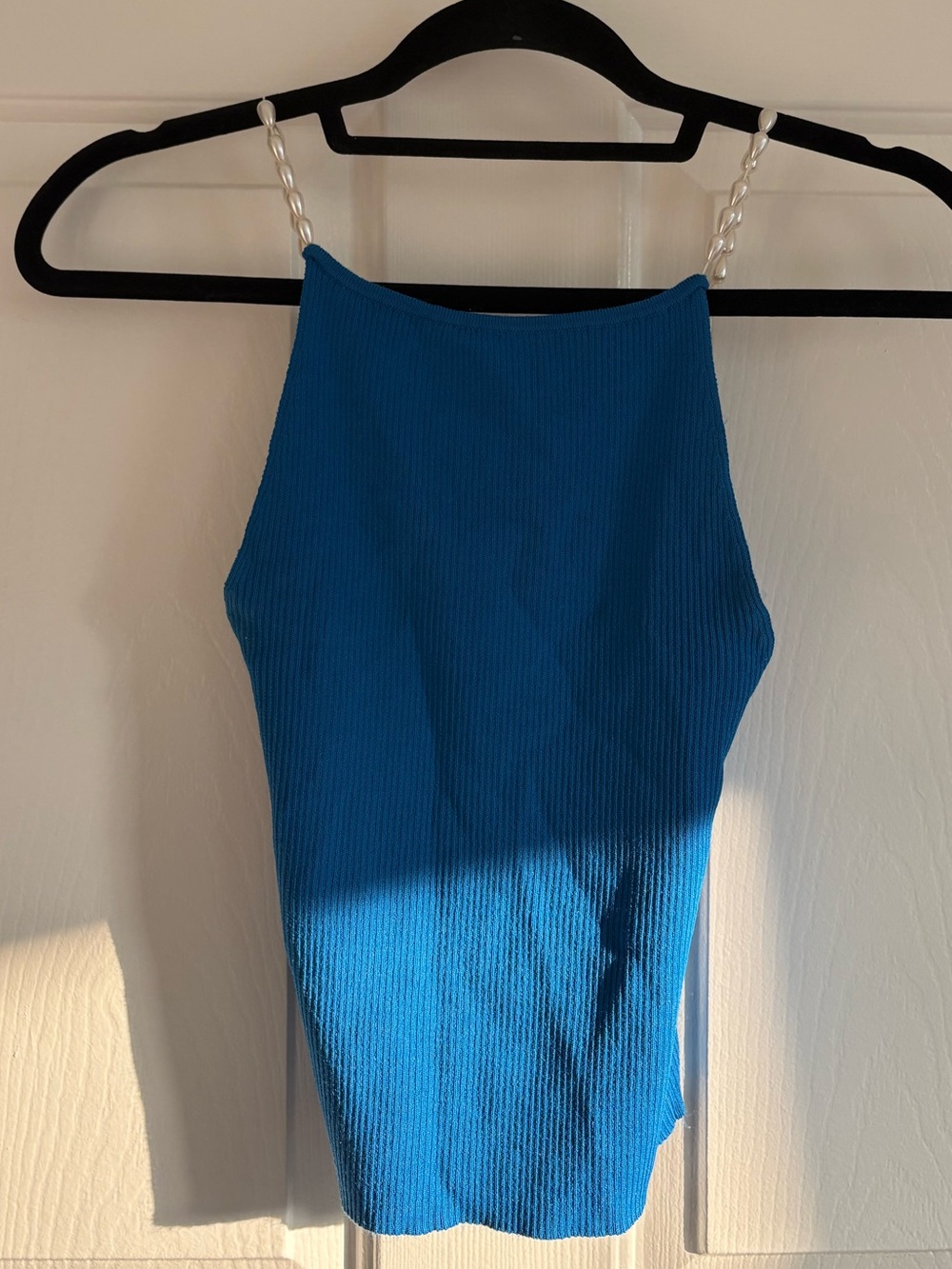 Blue Halter Top with Pearl Straps